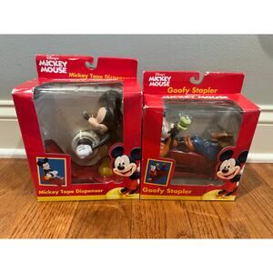 Mickey and Goofy Desk set Tape Dispenser and Stapler